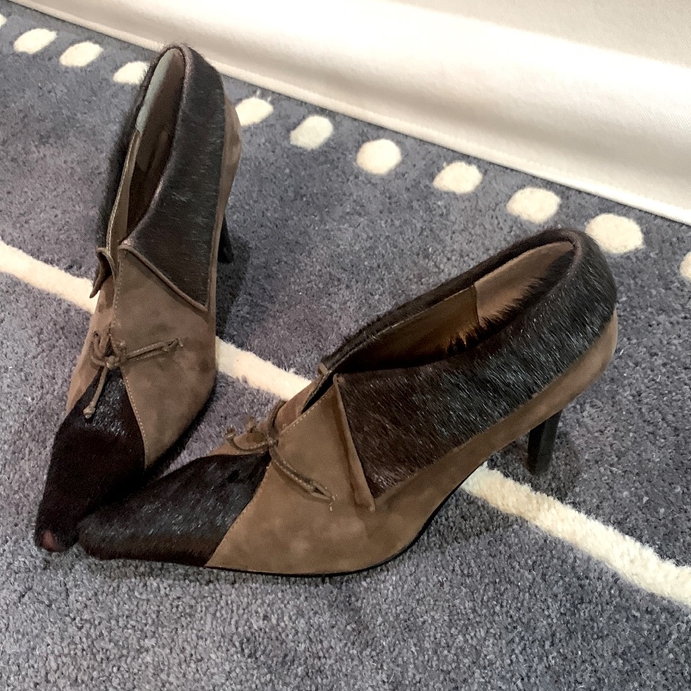 Pony hair and suede high cut shoe